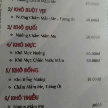 Thực đơn- Quán Nhậu Ốc Tuyền - Quán Hải Sản