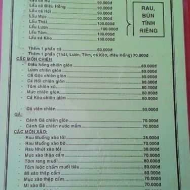Thực đơn- Quán Nhậu Quán Lẩu Cá & Lẩu Thái