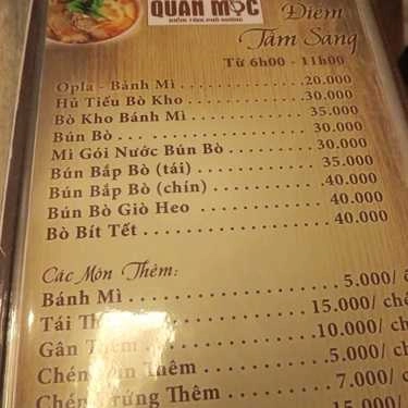 Thực đơn- Cafe Quán Mộc - Điểm Tâm Phố Nướng