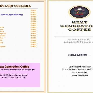 Thực đơn- Next Generation Coffee