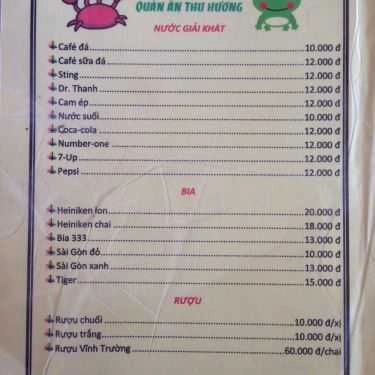 Thực đơn- Thu Hương - Quán Nhậu Bình Dân