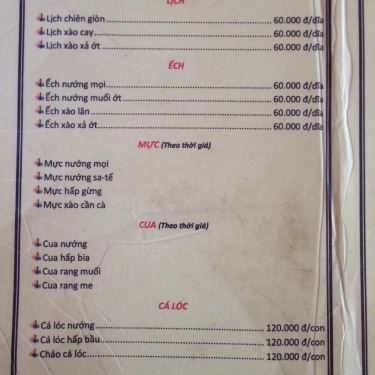 Thực đơn- Thu Hương - Quán Nhậu Bình Dân