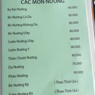 Thực đơn- Quán Nhậu Bò Tơ Tiến Phát