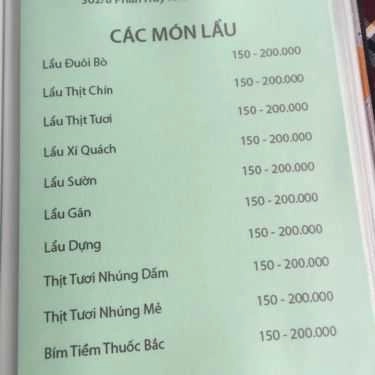 Thực đơn- Quán Nhậu Bò Tơ Tiến Phát