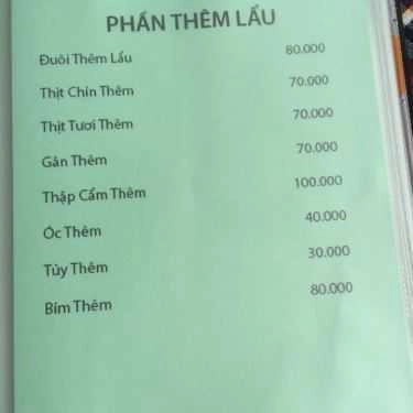 Thực đơn- Quán Nhậu Bò Tơ Tiến Phát