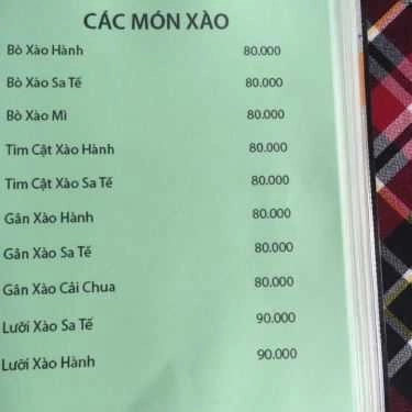 Thực đơn- Quán Nhậu Bò Tơ Tiến Phát