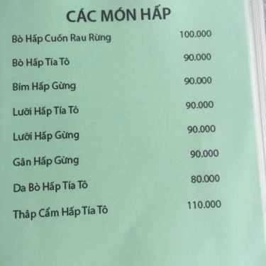 Thực đơn- Quán Nhậu Bò Tơ Tiến Phát