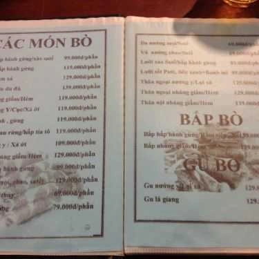 Thực đơn- Quán Nhậu Cao Nguyên 2