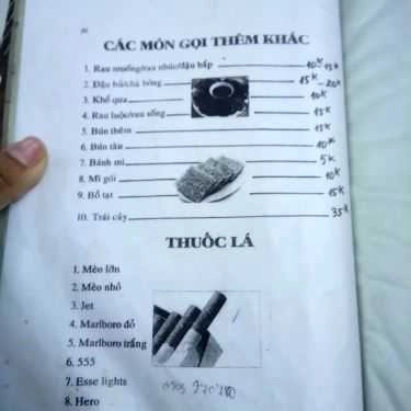 Thực đơn- Quán Nhậu Tiên