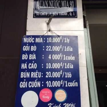 Thực đơn- Ăn vặt Quán Nước Mía 93 - Cách Mạng Tháng 8