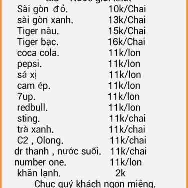 Thực đơn- Ăn vặt Bảo Bảo - Nướng Vỉa Hè