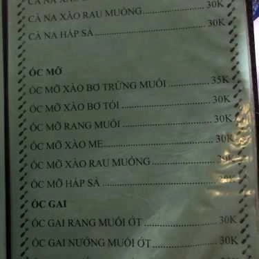 Thực đơn- Ăn vặt Quán Ốc Bo - Ốc Nướng & Ốc Hấp