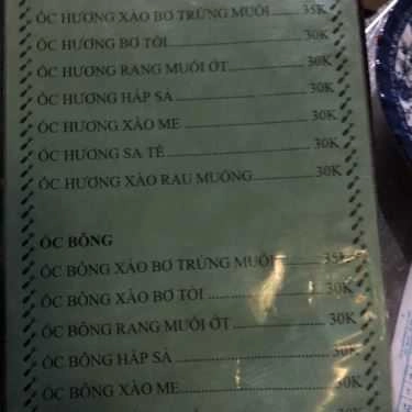 Thực đơn- Ăn vặt Quán Ốc Bo - Ốc Nướng & Ốc Hấp