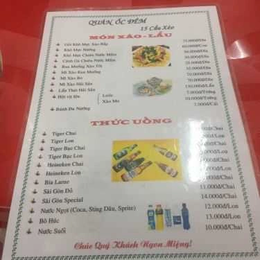 Thực đơn- Quán Nhậu Ốc Đêm - Cầu Xéo