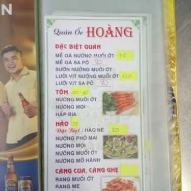 Thực đơn- Quán Nhậu Quán Ốc Hoàng - Nguyễn Thượng Hiền
