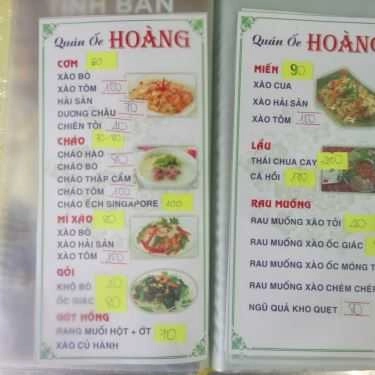 Thực đơn- Quán Nhậu Quán Ốc Hoàng - Nguyễn Thượng Hiền