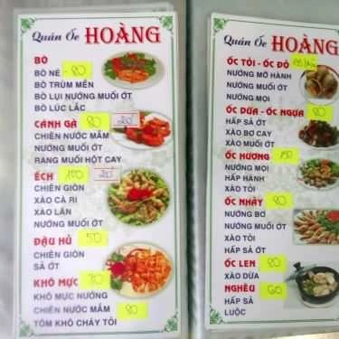 Thực đơn- Quán Nhậu Quán Ốc Hoàng - Nguyễn Thượng Hiền