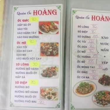 Thực đơn- Quán Nhậu Quán Ốc Hoàng - Nguyễn Thượng Hiền
