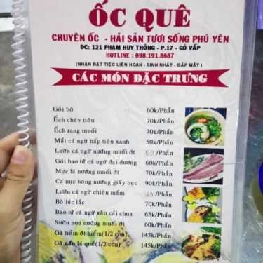 Thực đơn- Quán Nhậu Quán Ốc Quế