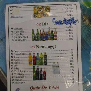 Thực đơn- Quán Nhậu Ý Nhi - Ốc & Hải Sản