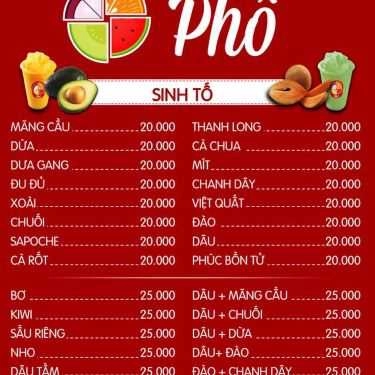 Thực đơn- Ăn vặt Quán Phố - Sinh Tố & Trái Cây Dĩa