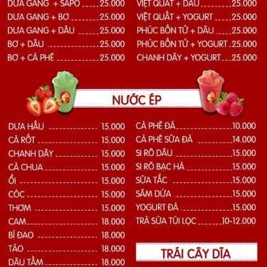 Thực đơn- Ăn vặt Quán Phố - Sinh Tố & Trái Cây Dĩa