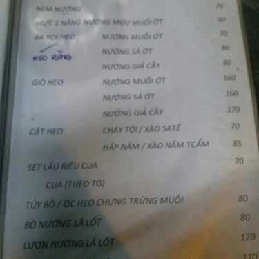 Thực đơn- Quán Nhậu Quán Tú - Nhậu Bình Dân