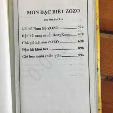 Thực đơn- Quán Nhậu Quán Zozo - Nướng & Lẩu