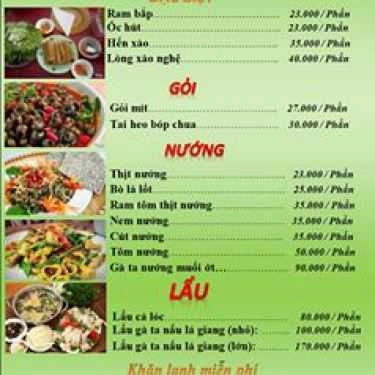 Thực đơn- Quảng Ngãi Sông Trà - Quán Nhậu Bình Dân