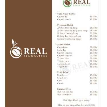 Thực đơn- Real Tea & Coffee - Nguyễn Văn Công