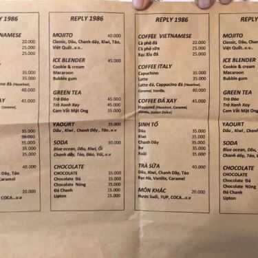 Thực đơn- Reply 1986 Coffee