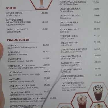 Thực đơn- Rita Võ Cafe - Trần Não