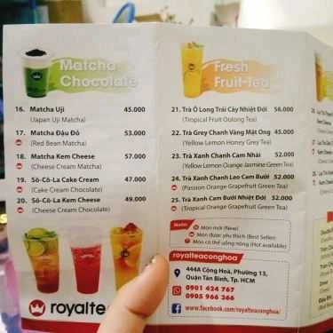 Thực đơn- Cafe Royaltea - Trà Sữa Hồng Kông - 444A Cộng Hòa