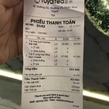 Thực đơn- Cafe Royaltea Vietnam - Nguyễn Gia Trí