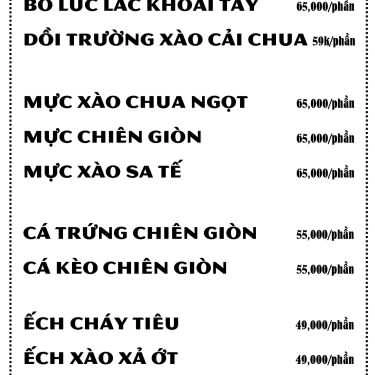 Thực đơn- Quán Nhậu Sài Gòn Nướng - Chung Cư K26