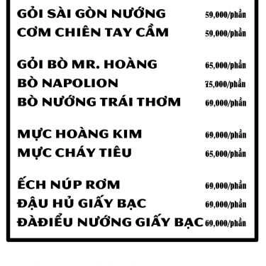 Thực đơn- Quán Nhậu Sài Gòn Nướng - Chung Cư K26