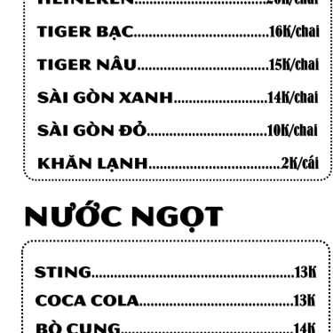 Thực đơn- Quán Nhậu Sài Gòn Nướng - Chung Cư K26