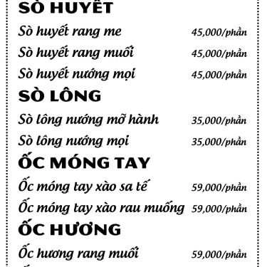 Thực đơn- Quán Nhậu Sài Gòn Nướng - Chung Cư K26