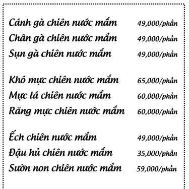 Thực đơn- Quán Nhậu Sài Gòn Nướng - Chung Cư K26