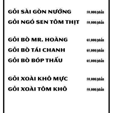 Thực đơn- Quán Nhậu Sài Gòn Nướng - Chung Cư K26