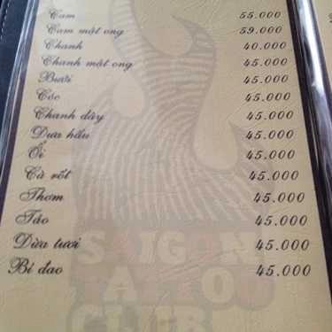 Thực đơn- Saigon Tattoo Club Coffee
