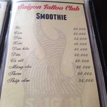 Thực đơn- Saigon Tattoo Club Coffee