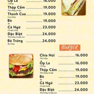 Thực đơn- Ăn vặt Sandwich - Hamburger Chía Núi - Nguyễn Trãi