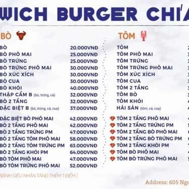 Thực đơn- Ăn vặt Sandwich - Hamburger Chía Núi - Nguyễn Trãi