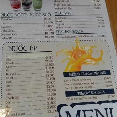Thực đơn- Satra - Bakery & Cafe - Đặng Thúc Vịnh