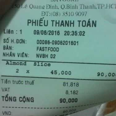 Thực đơn- Tiệm Bánh Savouré Bakery - Lê Quang Định