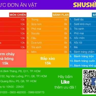 Thực đơn- Shushi Quán - Trà Sữa & Ăn Vặt