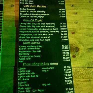 Thực đơn- Sinh Cafe - Phan Đình Phùng