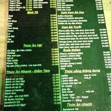 Thực đơn- Sinh Cafe - Phan Đình Phùng