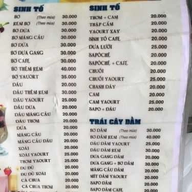 Thực đơn- Cafe Sinh Tố 10